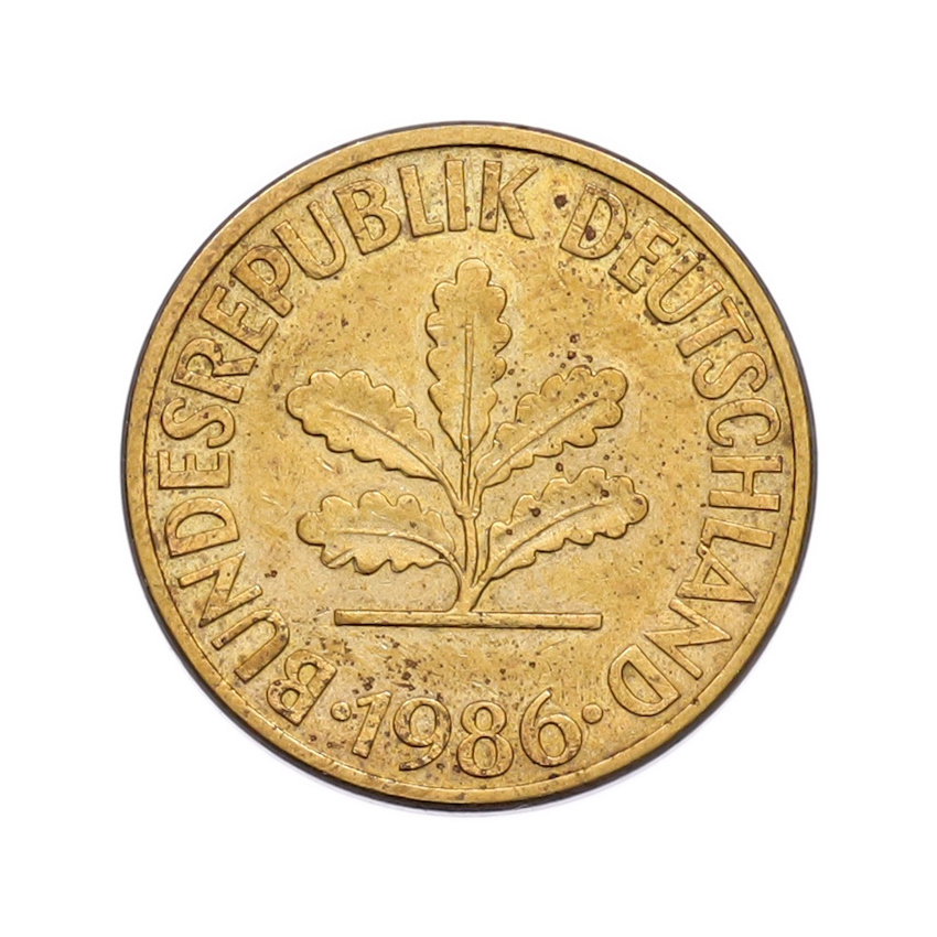 Монета 10 пфеннигов 1986 года G Западная Германия (ФРГ)