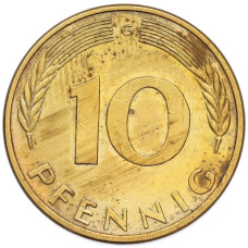 Монета 10 пфеннигов 1986 года G Западная Германия (ФРГ) (реверс)