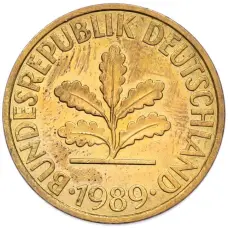 Монета 10 пфеннигов 1989 года G Западная Германия (ФРГ) (аверс)