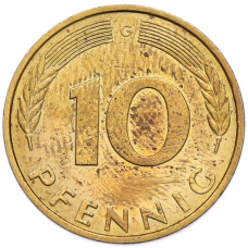 Монета 10 пфеннигов 1989 года G Западная Германия (ФРГ) (реверс)