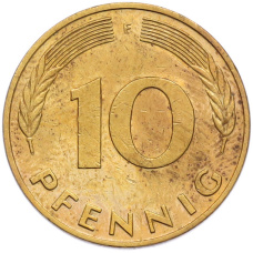 Монета 10 пфеннигов 1990 года F Западная Германия (ФРГ) (реверс)