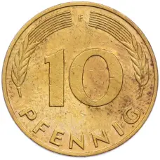 Монета 10 пфеннигов 1990 года F Западная Германия (ФРГ) (реверс)
