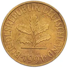 Монета 10 пфеннигов 1991 года J Германия (аверс)