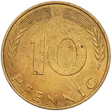 Монета 10 пфеннигов 1991 года J Германия (реверс)