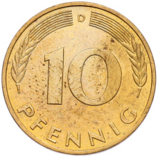 Монета 10 пфеннигов 1990 года D Западная Германия (ФРГ) (реверс)