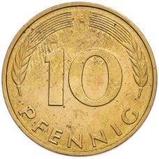 Монета 10 пфеннигов 1994 года F Германия (реверс)