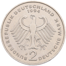 Монета 2 марки 1994 года J Германия «Людвиг Эрхард» (реверс)