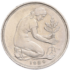 Монета 50 пфеннигов 1989 года G Западная Германия (ФРГ) (аверс)