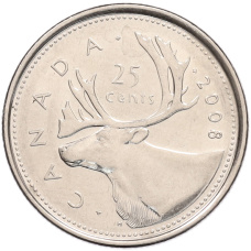 Монета 25 центов 2008 года Канада (аверс)