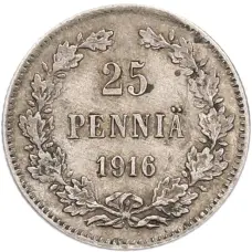 Монета 25 пенни 1916 года Русская Финляндия (аверс)