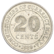 Монета 20 центов 1939 года Малайя (аверс)