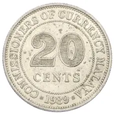 Монета 20 центов 1939 года Малайя (аверс)