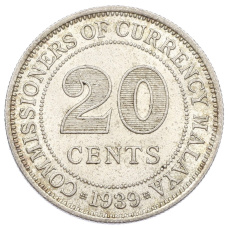 Монета 20 центов 1939 года Малайя (аверс)