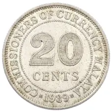 Монета 20 центов 1939 года Малайя (аверс)