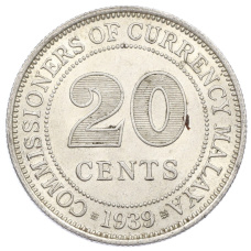 Монета 20 центов 1939 года Малайя (аверс)