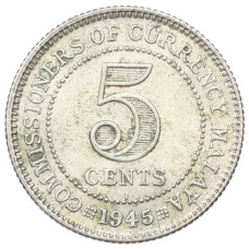 Монета 5 центов 1945 года I Малайя (аверс)