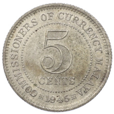 Монета 5 центов 1945 года Малайя (аверс)