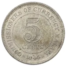 Монета 5 центов 1945 года Малайя (аверс)