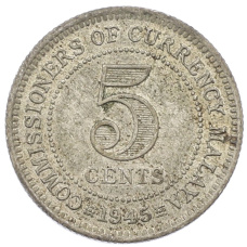 Монета 5 центов 1945 года Малайя (аверс)