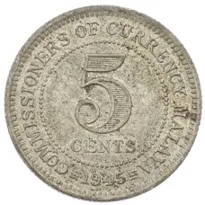 Монета 5 центов 1945 года Малайя (аверс)