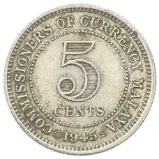 Монета 5 центов 1945 года Малайя (аверс)