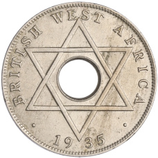 Монета 1/2 пении 1935 года Британская Западная Африка (аверс)