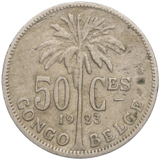 Монета 50 сантимов 1923 года Бельгийское Конго — легенда на французском (CONGO BELGE / DES BELGES) (аверс)
