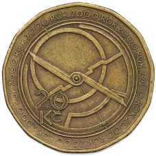 Монета 20 крон 2000 года Чехия «Смена тысячелетия — 2000 год» (аверс)