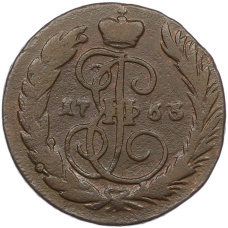 Монета 1 копейка 1763 года ММ (аверс)