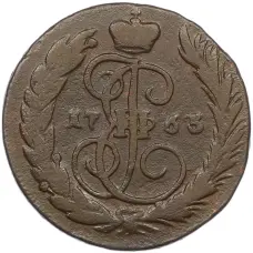 Монета 1 копейка 1763 года ММ (аверс)