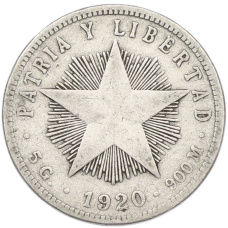 Монета 20 сентаво 1920 года Куба (аверс)