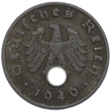 Монета 1 рейхспфенниг 1940 года A Германия (аверс)