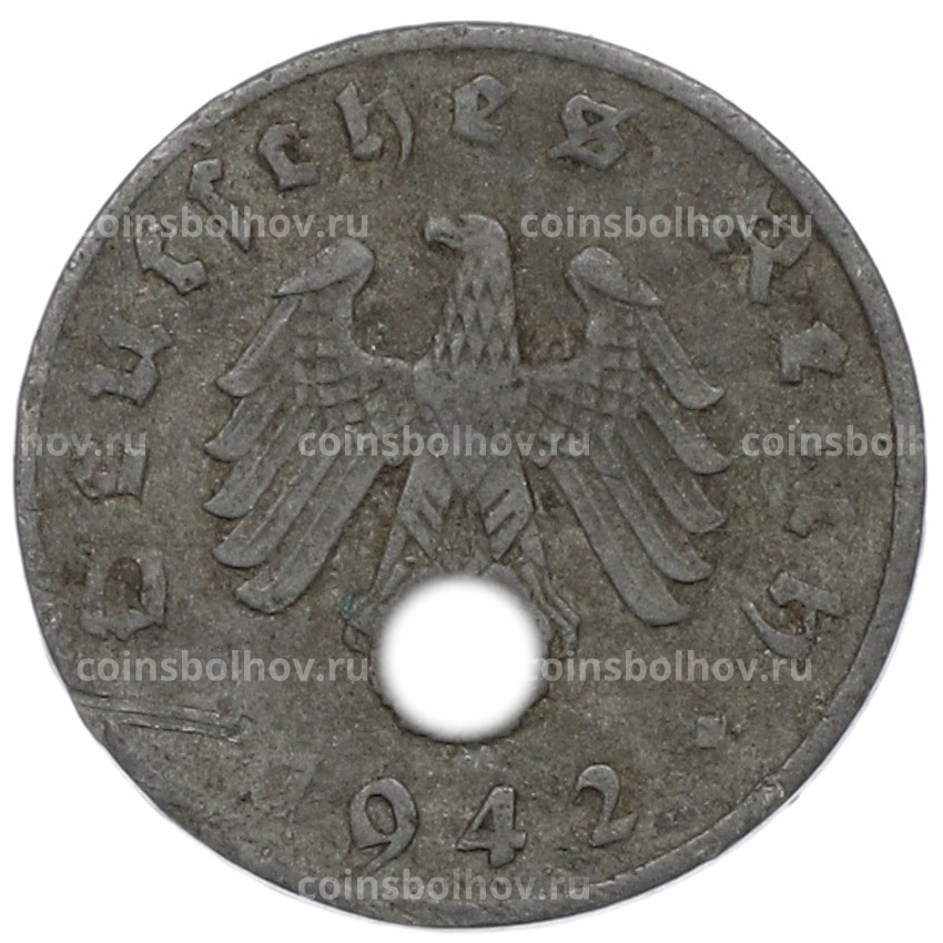 Монета 1 рейхспфенниг 1942 года J Германия