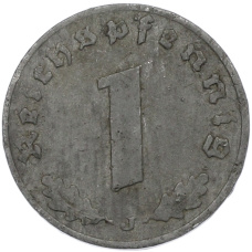 Монета 1 рейхспфенниг 1942 года J Германия (реверс)