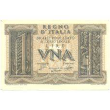 Банкнота 1 лира 1939 года Италия