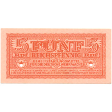 Банкнота 5 рейхспфеннигов 1944 года Германия (Вспомогательное платежное средство для вермахта)