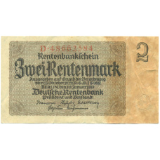 Банкнота 2 рентенмарки 1937 года Германия