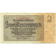 Банкнота 2 рентенмарки 1937 года Германия