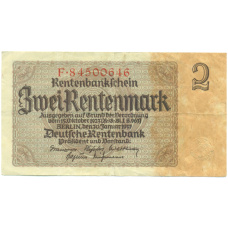 Банкнота 2 рентенмарки 1937 года Германия