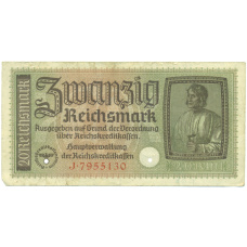 Банкнота 20 рейхсмарок 1940 года Германия (Для оккупированных территорий)