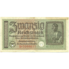 Банкнота 20 рейхсмарок 1940 года Германия (Для оккупированных территорий)