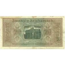 Банкнота 20 рейхсмарок 1940 года Германия (Для оккупированных территорий) (вид 2)