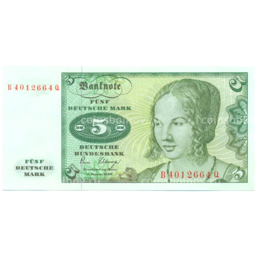 Банкнота 5 марок 1980 года Западная Германия (ФРГ)
