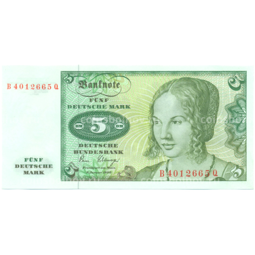 Банкнота 5 марок 1980 года Западная Германия (ФРГ)