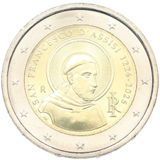 Монета 2 евро 2026 года Италия «800 лет со дня смерти Франциска Ассизского» (аверс)