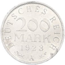 Монета 200 марок 1923 года A Германия (аверс)