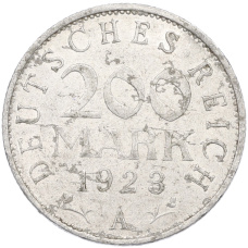 Монета 200 марок 1923 года A Германия (аверс)