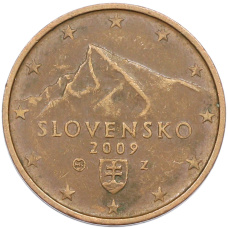 Монета 2 евроцента 2009 года Словакия (аверс)