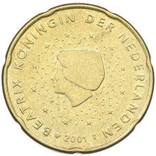 Монета 20 евроцентов 2001 года Нидерланды (аверс)