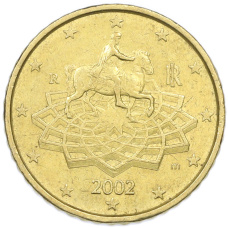 Монета 50 евроцентов 2002 года Италия (аверс)